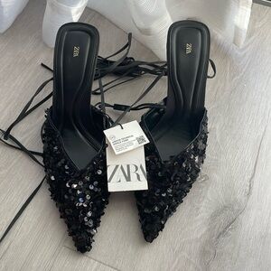 Zara Sequin Lace Up Heels